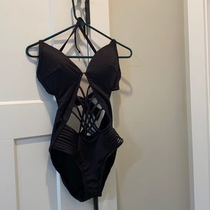 One piece swim suit with front open detail